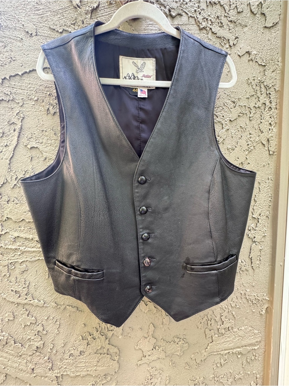 Adler Men’s Leather Vest Black Size 44/XL Vintage Biker Wester - Picture 2 of 11